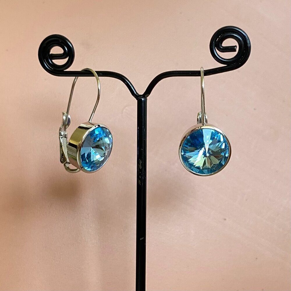 Butler Aqua Blue Crystal Lever back Earrings NWOT​​​